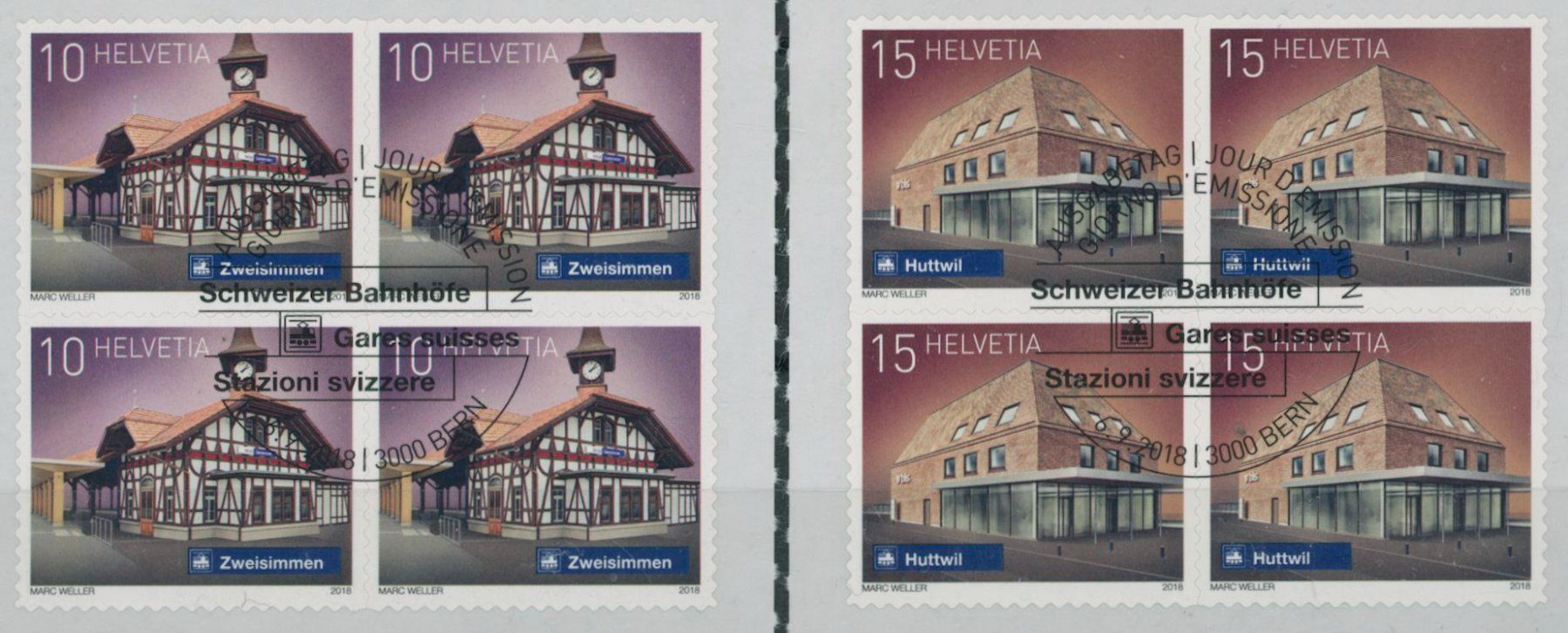 Tutti i francobolli: 2018 - Bahnhöfe V - Viererblock - Ersttag Stempel ET – Usato da Schindellegi venduto da leecollect 1