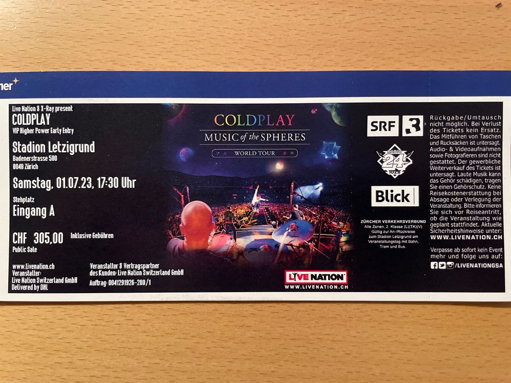 Coldplay VIP Higher Power Early Entry Kaufen auf Ricardo