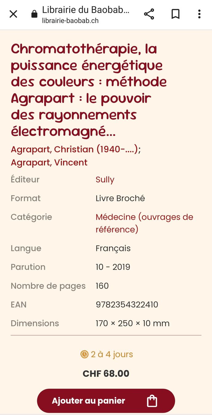 Libri: Chromatothérapie "Méthode Agrapart" - Éditions Sully - NEUF – Nuovo e nell'imballaggio originale da Montreux venduto da Edelweissgirl_64 3