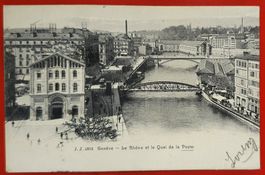 Genève 1905 - Le Rhône et la Quai de la Post,Bahnpoststempel