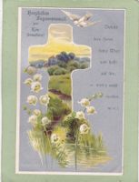 Kitsch Landschaft Kreuz Taube Blumen Religion Konfir. 1909