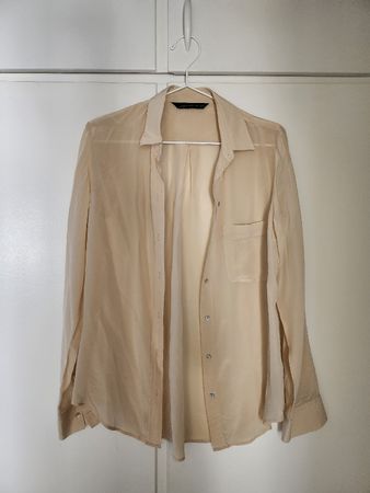 Zara Woman Blouse Beige Size S Sheer Long Sleeve