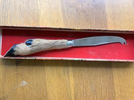 Couteau à fromage manche sabot de chevreuil authentique boît
