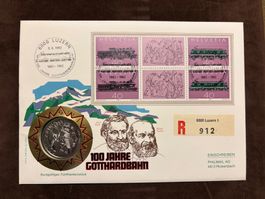 GOTTHARDBAHN - Münzbrief 3.6.1982 - Gedenk 5 Fr. 1982 - FDC