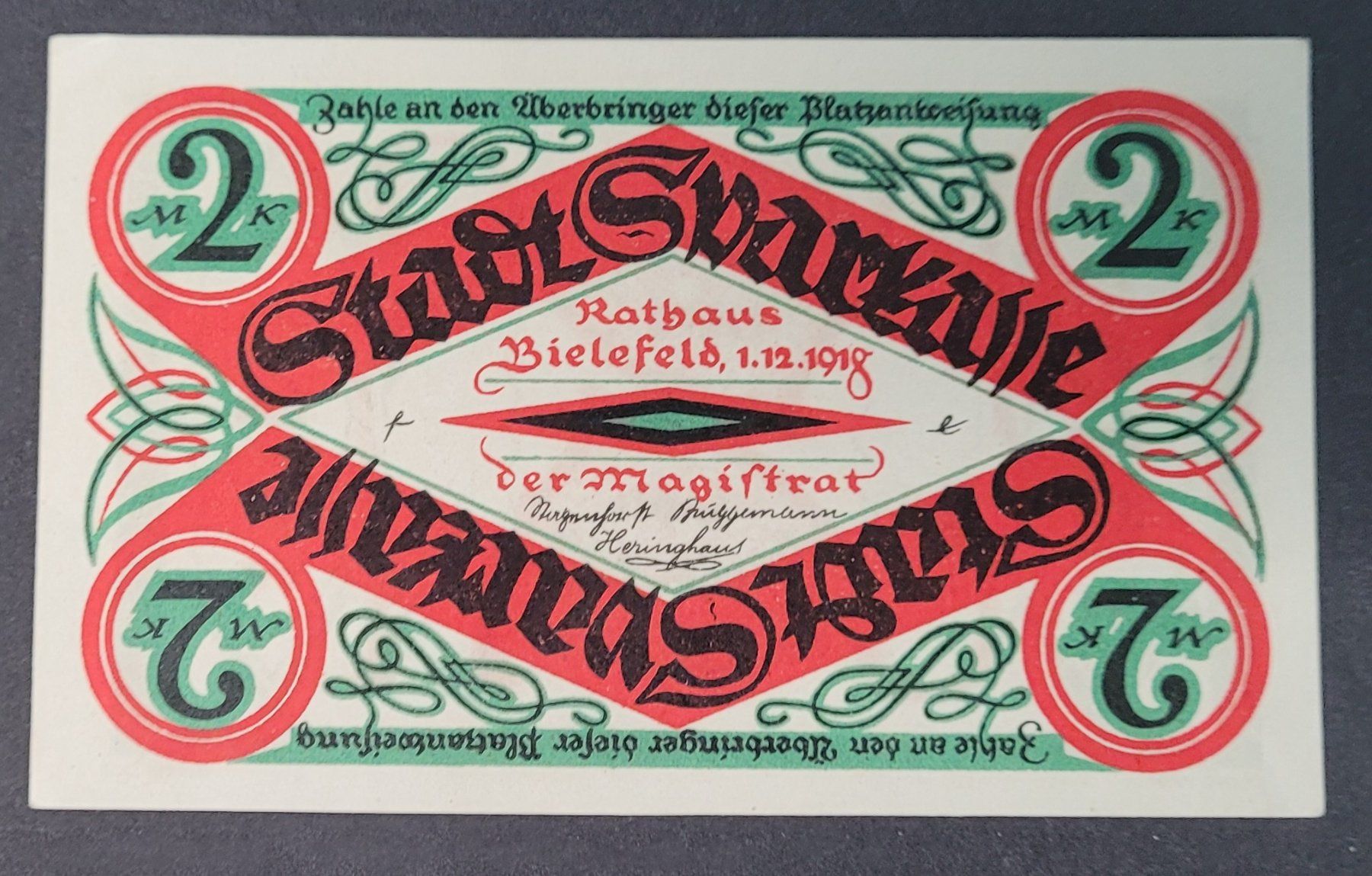 Banknoten: 2 MARK / BIELEFELD 1918 – Gebraucht aus Mumpf von antonio_schweiz_961