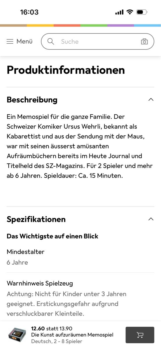 Giochi: Memospiel die Kunst aufzuräumen – Nuovo e nell'imballaggio originale da Zürich venduto da renba1 5