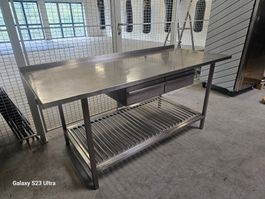 Edelstahl Arbeitstisch mit Schubladen und Ablage192x80x87