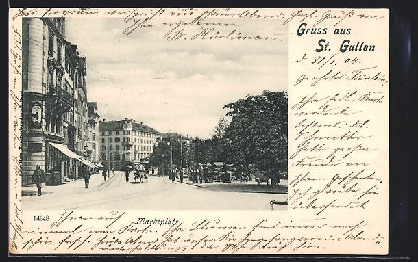 Ansichtskarten: St. Gallen, Marktplatz mit Pferdewagen – Gebraucht aus Berlin von bartko-reher
