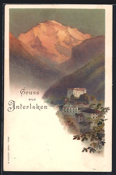 Cartoline postali: Carl Biese: Interlaken, Ortspartie mit B – Usato da Berlin venduto da bartko-reher