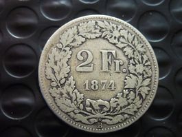 Alter Silber 2 Fr. 1874  -  ungereinigt  -