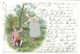 Samt- und Seiden-Applikation  Liebespaar bei Tanz Litho 1901