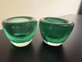 Zwei Glasschalen grün handgefertigt guter Zustand