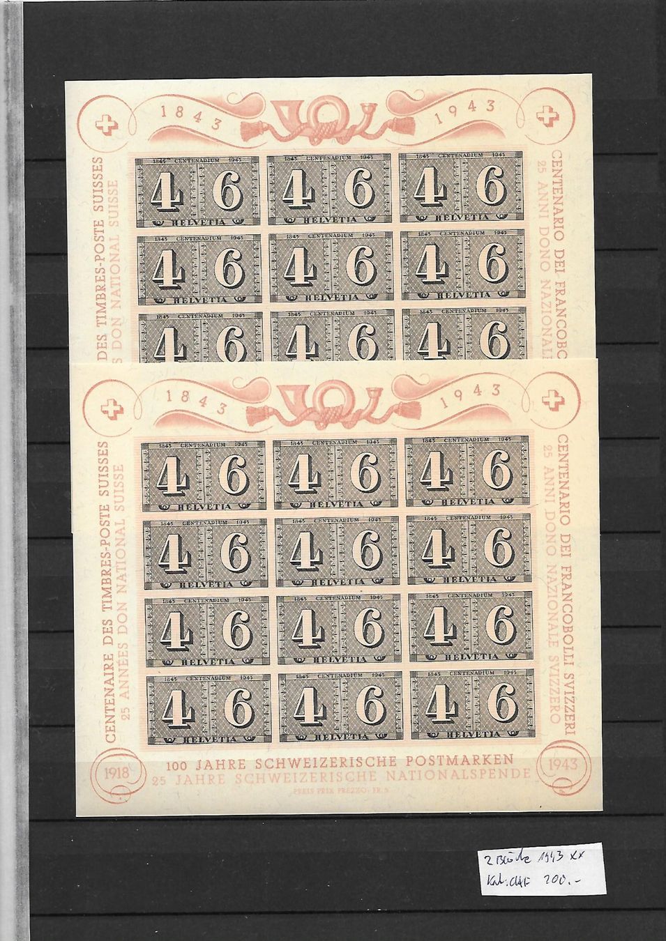Tutti i francobolli: 2 Blöcke 1943 ** Kat: CHF 200.- – Nuovo (secondo la descrizione) da Basel venduto da Ilp