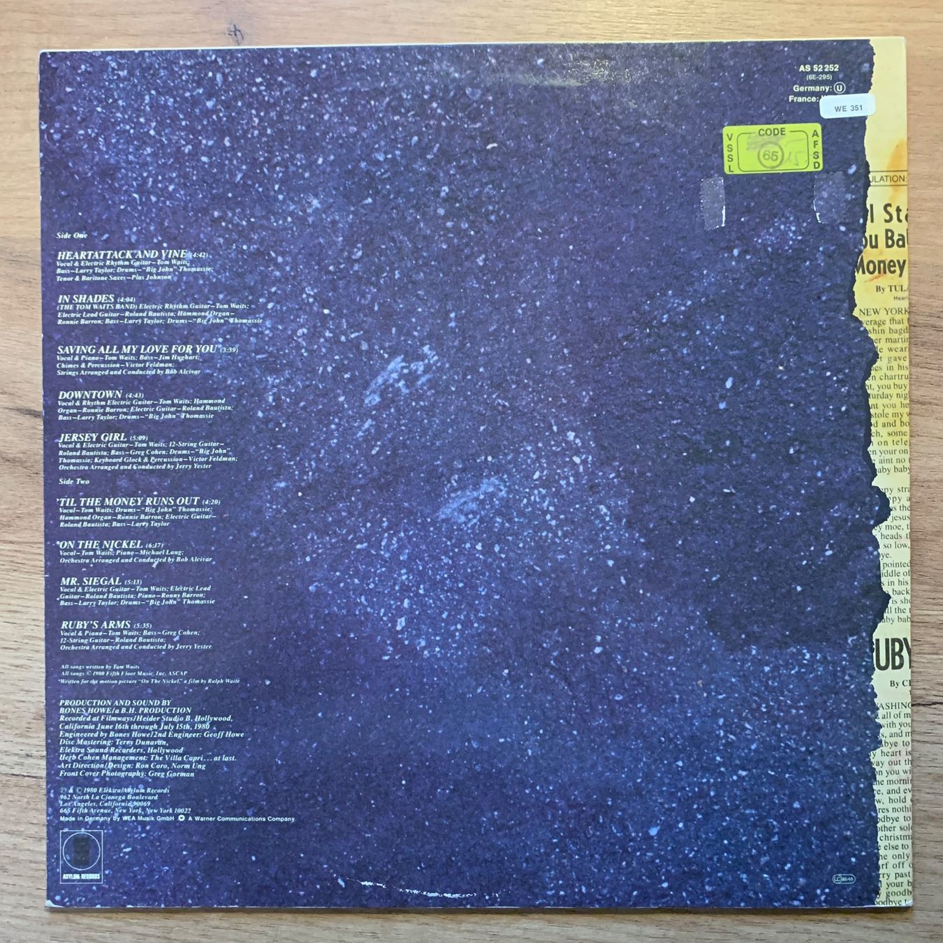 Dischi in vinile: TOM WAITS - HEARTATTACK AND VINE...OG FR 1981...VG+/VG+ – Usato da Gals venduto da Diskopatshop 1