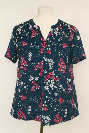 Damart Tunika Bluse, marineblau, Blumenmuster, Gr. 42/44