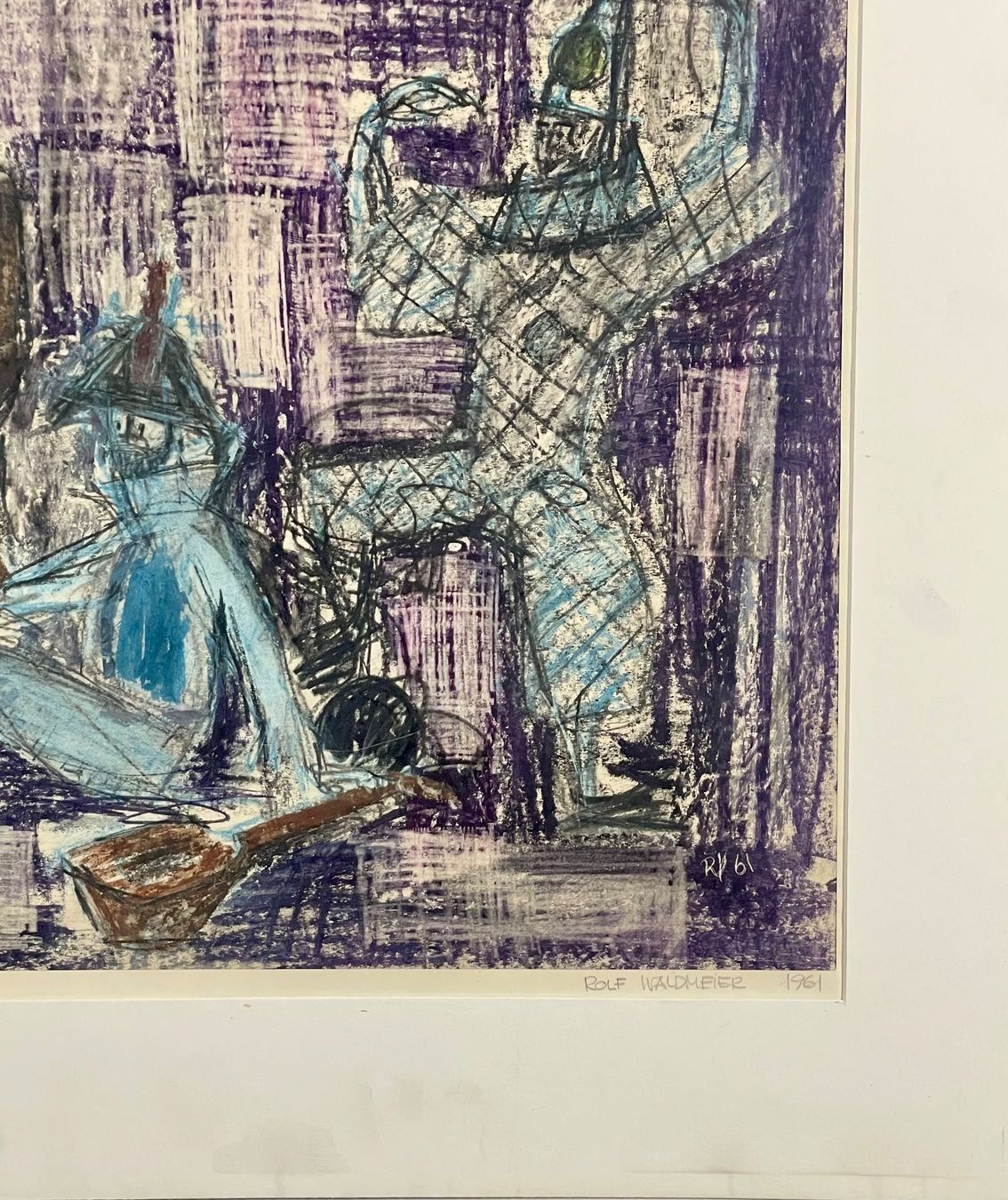 Gemälde: ROLF WALDMEIER HARLEKIN OELKREIDE handsigniert/monogrammiert – Gebraucht aus Gersau von grafik-kunst 4