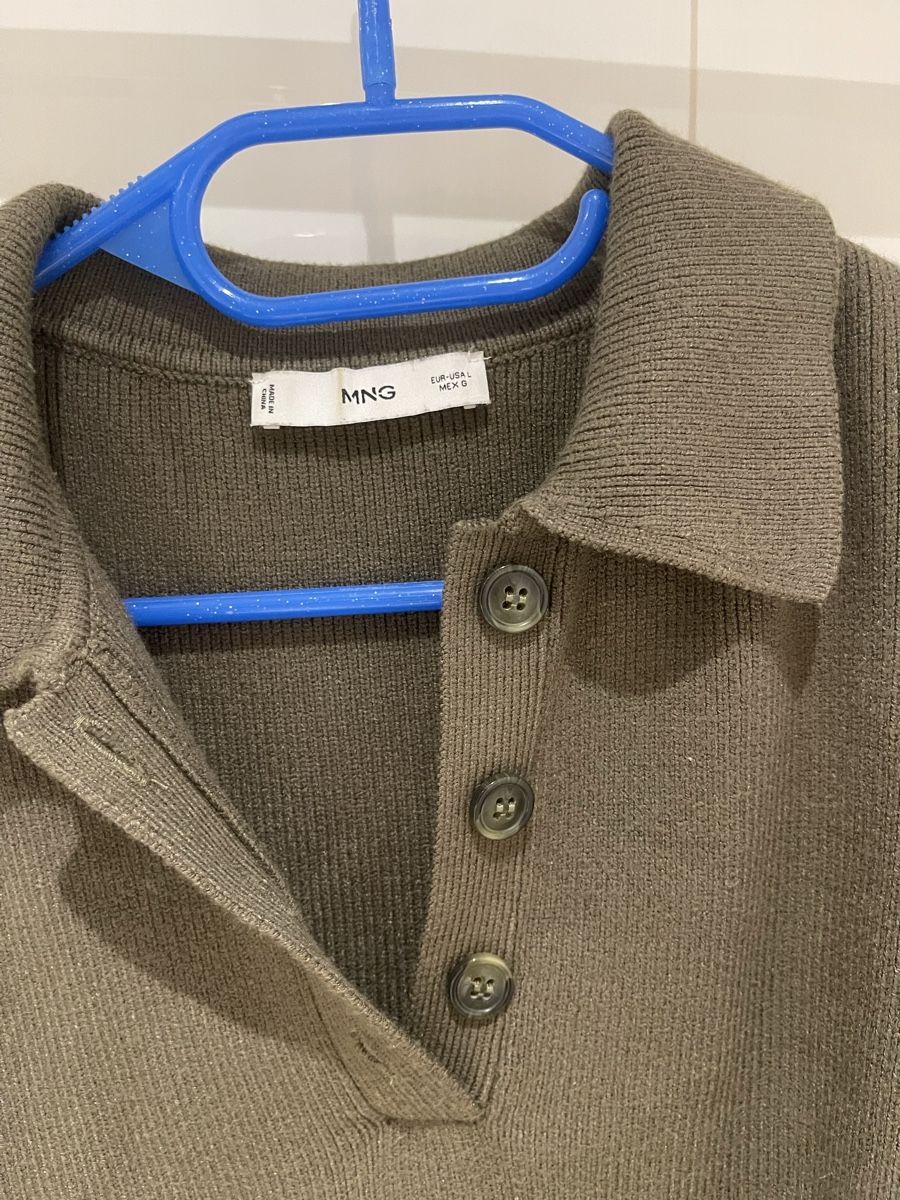 Mango Top: MANGO Stricktop / Pullunder mit Polokragen – Khaki – Gr. L – Usato da Mauren venduto da toppiloppi 1