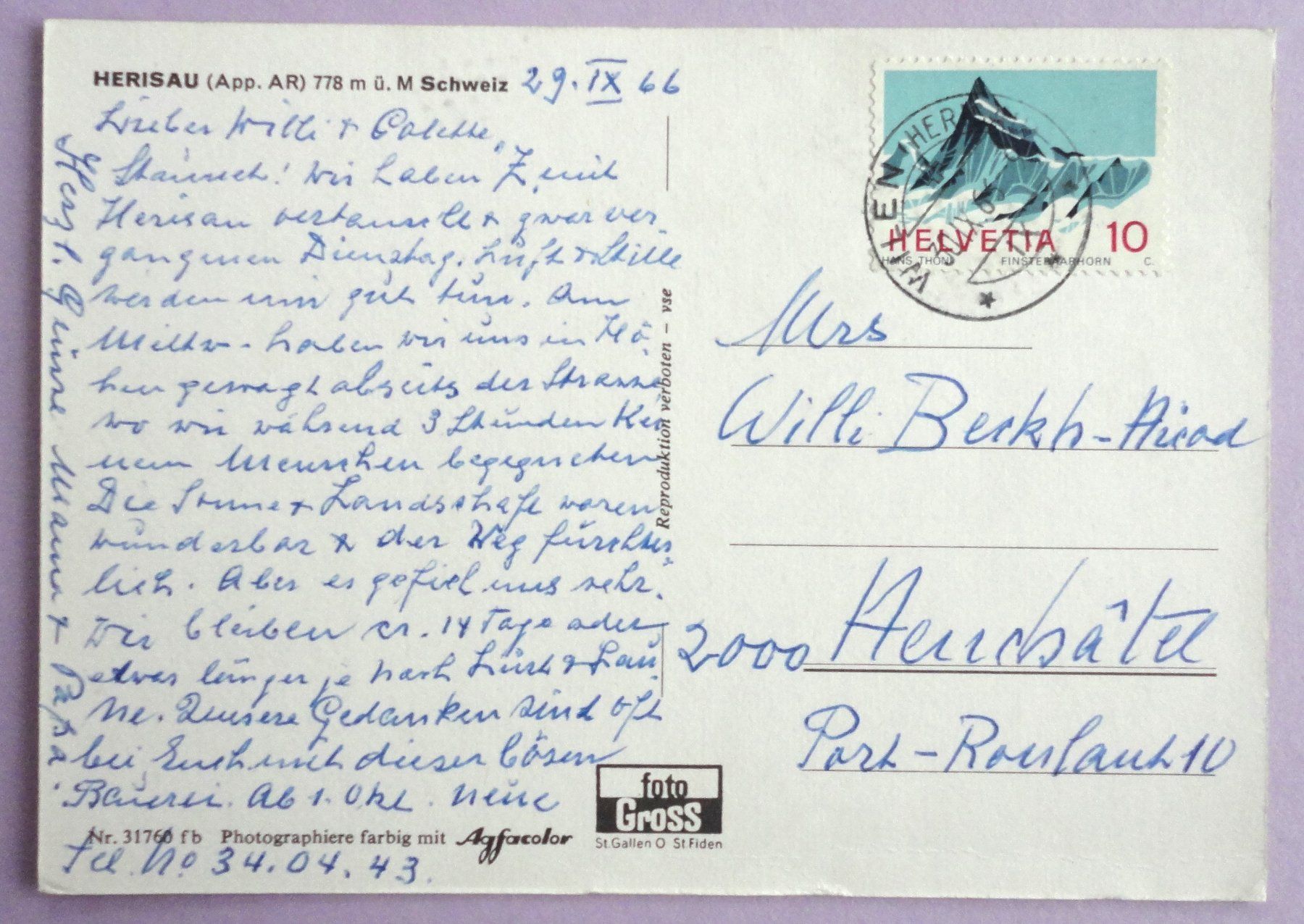 Herisau (App. AR) 778 m ü.M. (Défectueux) à Fétigny pour CHF 1 – avec ...