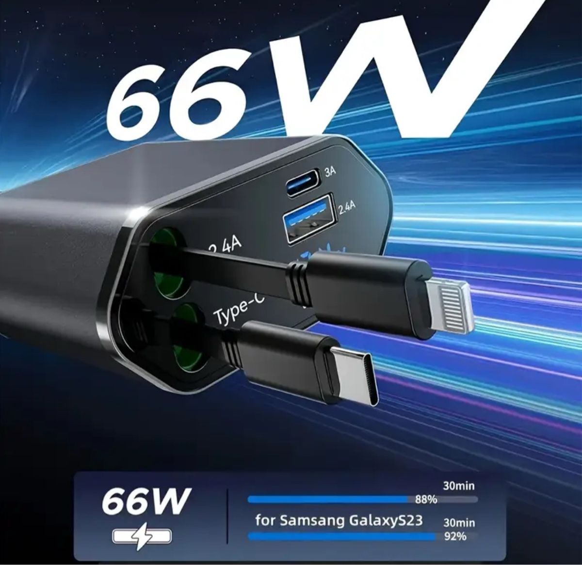 Caricabatterie: 66W Auto Ladegerät mit Kabel USB und Type C Anschluss! – Nuovo e nell'imballaggio originale da Suhr venduto da SchnapperCH 2