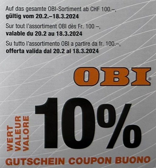 OBI 10 Gutschein Kaufen auf Ricardo