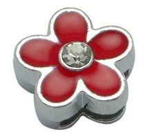 5 Blumen Schiebeperlen rot mit Strass 11mm