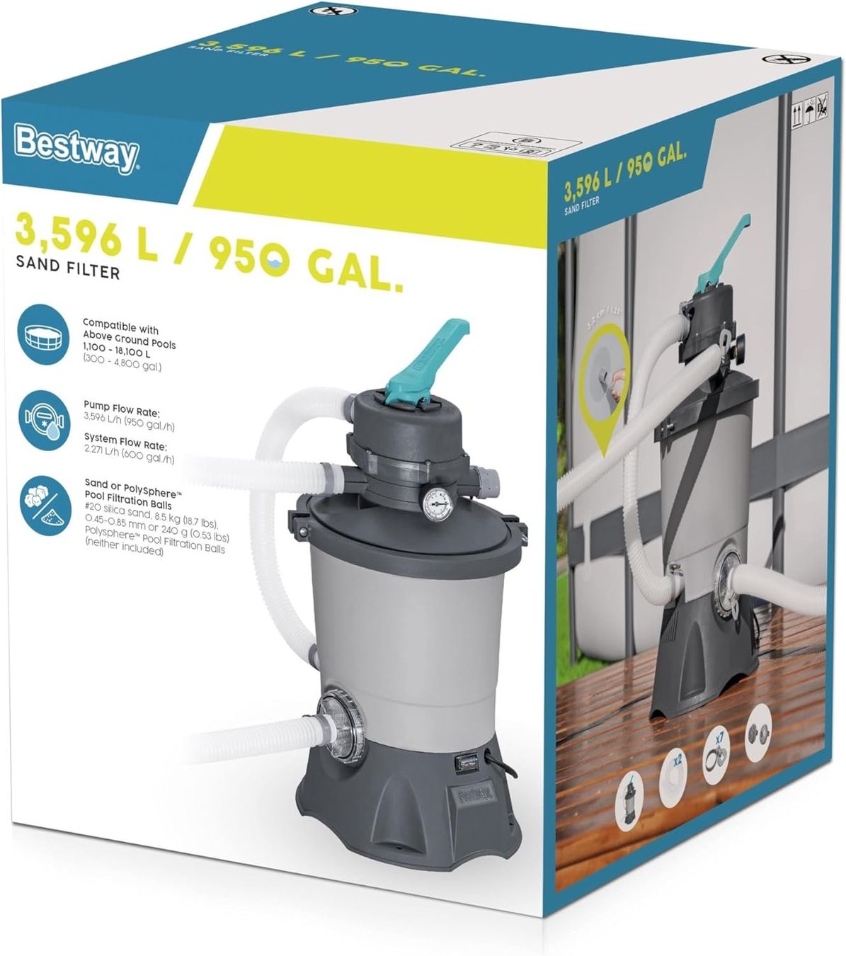 Bestway Accessori per Piscine: Bestway 58515 Sandfilterpumpe, 3.596 l, Grau – Nuovo e nell'imballaggio originale da Züberwangen venduto da Sparposten 2