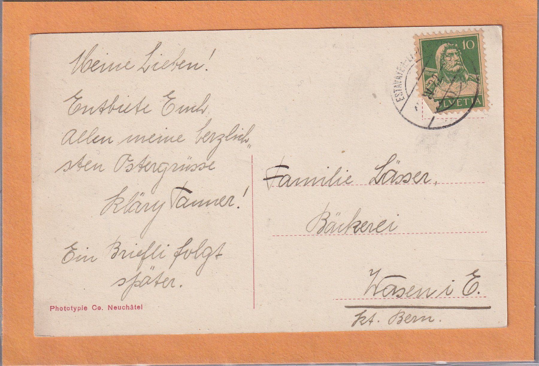 Cartoline postali: Estavayer - Pensionnat - 1922 – Usato da Orvin venduto da Pyaeschli 1
