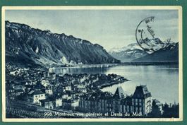 Montreux, vue générale et Dents du Midi, 1933, gelaufen