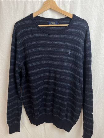Pull Col Rond Ralph Lauren Pima Coton Bleu à rayures 