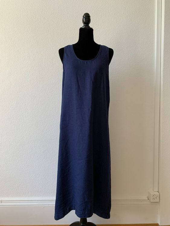 SAKS FIFTH AVENUE: Langes dunkelblaues Leinen-Kleid, M 1