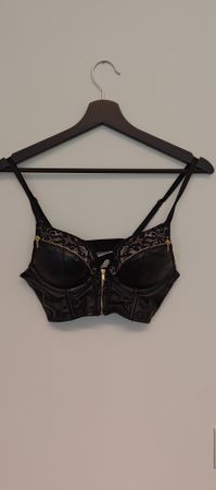 Black faux leather and lace lingerie bustier, size M