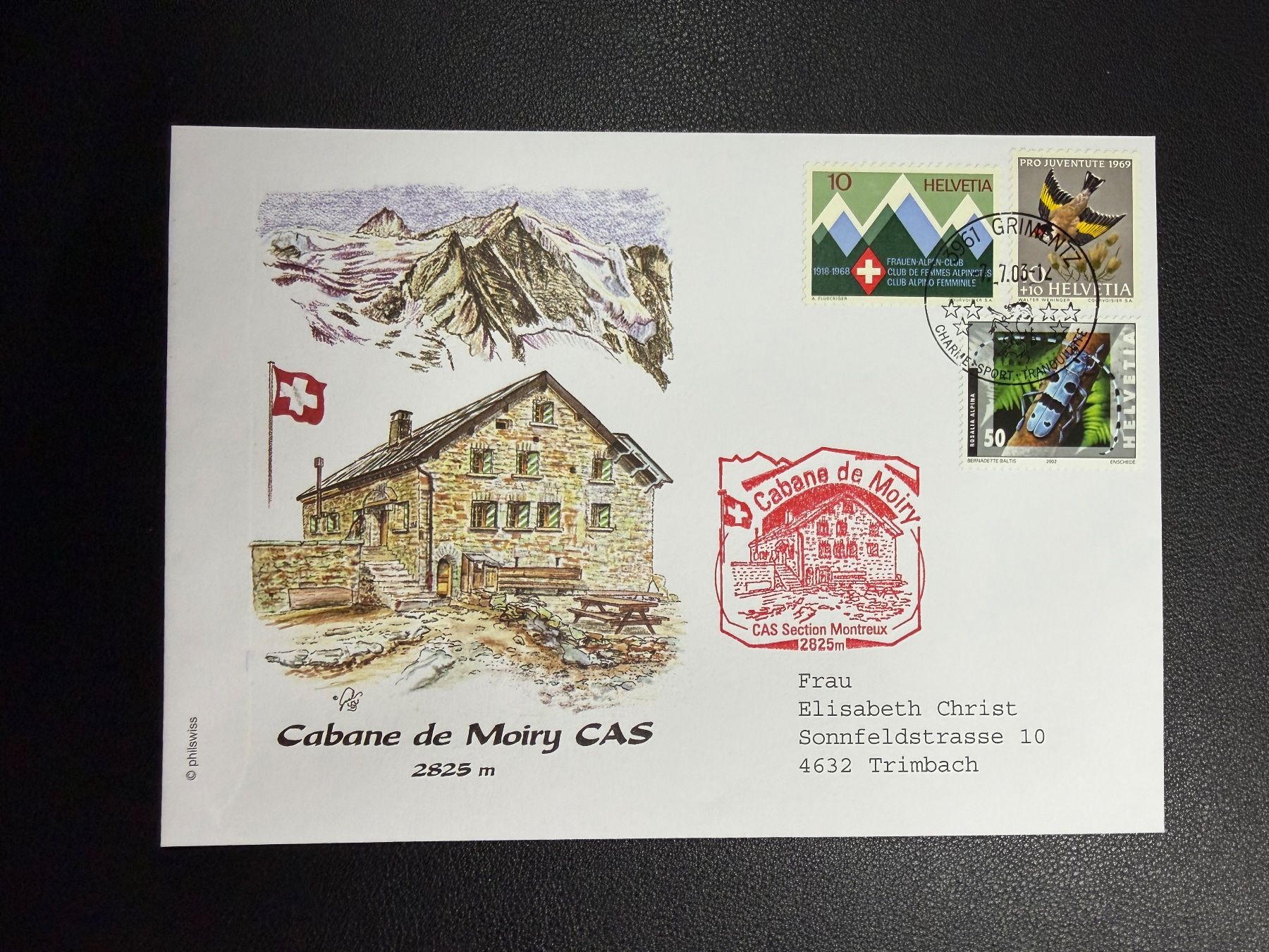 Tutti i francobolli: Alpenpost Cabane de Moiry CAS Section Montreux 2003 – Usato da oberrüti venduto da jeanmei