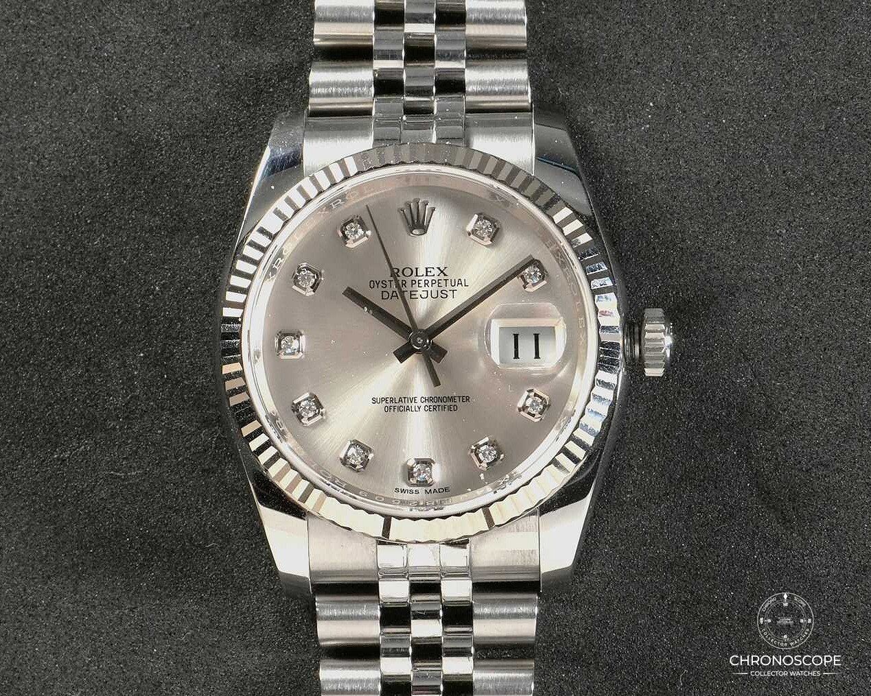 Rolex Orologi: Rolex Datejust ref.11623 factory set diamonds, full set 2022 – Usato da Luzern venduto da ChronoScope6004