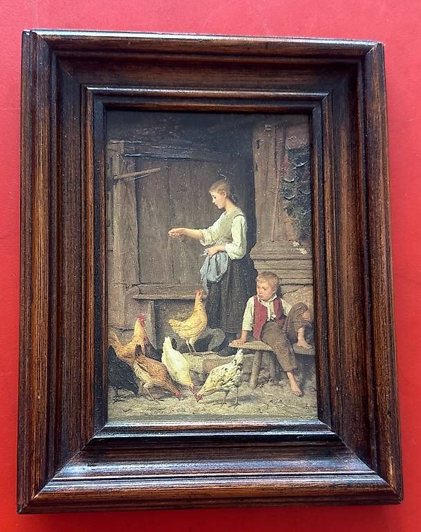 Foto & Immagini: Biedermeier Style "Kinder füttern Hühner" – Usato da Basel venduto da viivaali