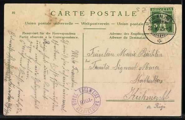 Cartoline postali: Passepartout-Lithographie Rigi Kulm, Ort – Usato da Berlin venduto da bartko-reher 1
