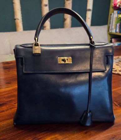 Hermès Kelly 28 Box Calf Marine vintage 1991 gold hw