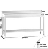 Edelstahl Arbeitstisch PREMIUM - 2000x800mm - mit Grundboden