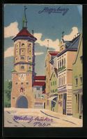 Handgemalt: Augsburg, Wertachbrücken-To