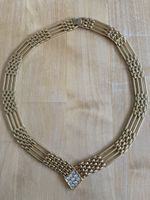 Halskette goldfarben mit Steinen, Gliederkette, neuwertig
