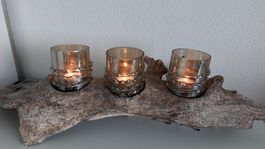 Stein-Kerzenständer mit 3 Gläser, Winter Deko, Top!