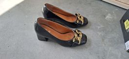 Pumps Ballerinas mit Absatz: schwarz Lack Grösse 38 gold