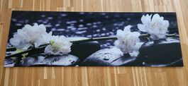 Panorama Glasbild Blüten & Steine Zen-Optik Wanddeko modern