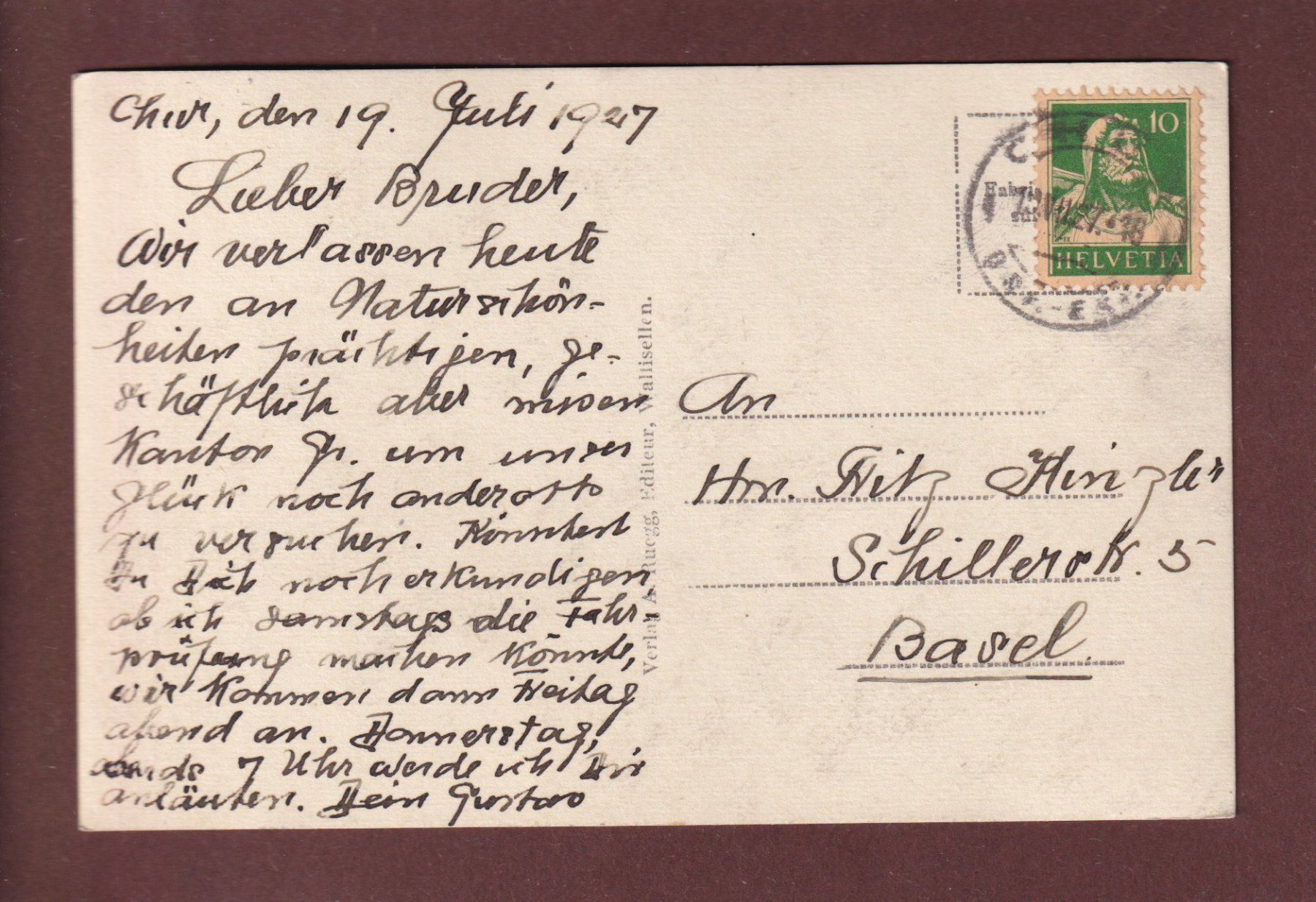 Cartoline postali: CHUR - Falknis - 1927 – Usato da Pully venduto da nicecards 1