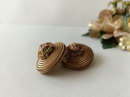 Vintage Clips Ohrringe Filigran Goldfarben mit Grünen Steine