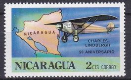 Timbre Nicaragua Lindberg 50eme anniversaire 1977 neuf