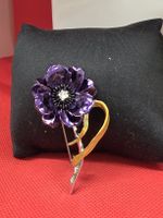 Brosche Blume lila goldfarben silberfarben neu