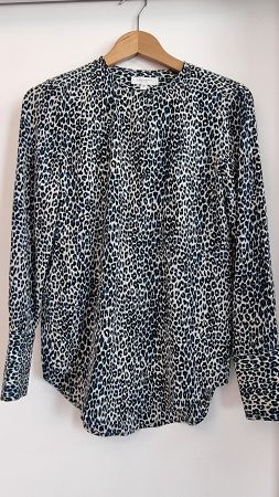 Schwarz-creme-blauer Leoprint Seidenbluse, G. XS, Equipement