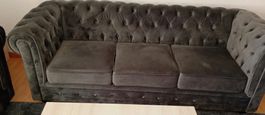 2 x 3-Sitzer Sofa Chesterfield Samt dunkelgrau
