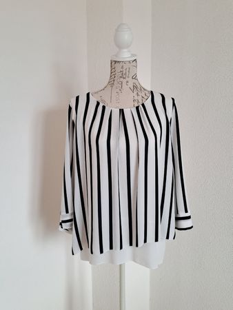 Chemisier rayé blanc cassé / bleu marine, taille 40, AT