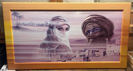 Gemälde, Wüstenmotiv mit Rahmen, 112 x 62 cm